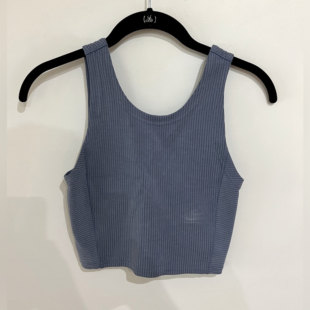 Lululemon Women's Ribbed Softstreme Work out Cropped Tank Top Shirt Utility Blue